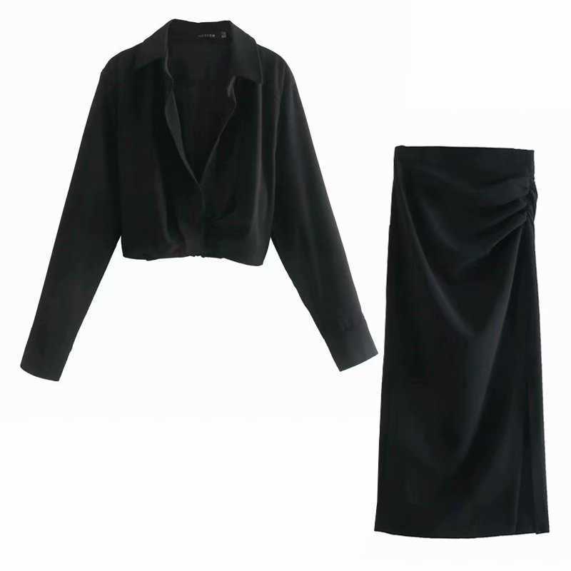 Two piece set Women Cropped Blouse & Draped Skirt Summer Fashion Casual Cozy 2 piece set Woman ZA ensemble femme 210709
Two piece set Women Cropped Blouse & Draped Skirt Summer Fashion Casual Cozy 2 piece set Woman ZA ensemble femme 210709