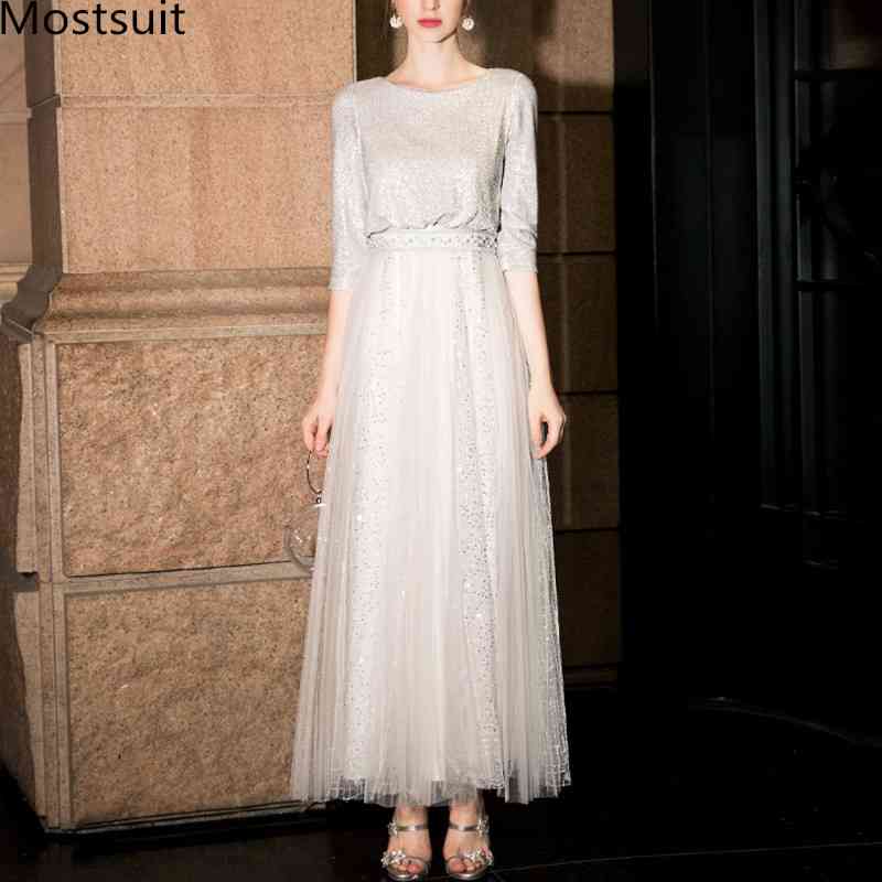 Spring Party Evening Long Maxi Dress Women 3/4 Sleeve O-neck Hollow Fashion Elegant High Quality Female Dresses Vestidos 210518, Silver
Spring Party Evening Long Maxi Dress Women 3/4 Sleeve O-neck Hollow Fashion Elegant High Quality Female Dresses Vestidos 210518, Silver