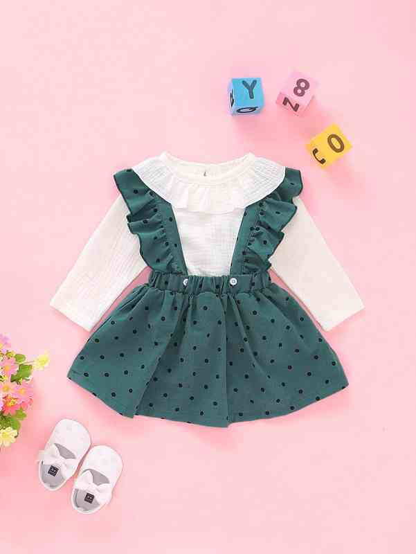 Baby Girl Ruffle Rib-knit Romper With Polka Dot Skirt SHE