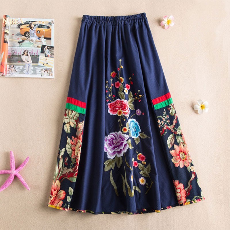 skirts Spring Arts Style Women Elastic Waist Loose A-line Long Skirt Vintage Floral Embroidery Cotton Linen Skirts Top Quality V246 0wbu, Blue
skirts Spring Arts Style Women Elastic Waist Loose A-line Long Skirt Vintage Floral Embroidery Cotton Linen Skirts Top Quality V246 0wbu, Blue
