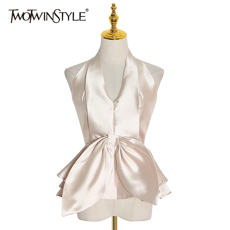 Sexy Backless Shirt For Women Halter Collar Sleeveless Patchwork Bowknot Slim Shirts Female Fashion Clothing 210524, Champagne
Sexy Backless Shirt For Women Halter Collar Sleeveless Patchwork Bowknot Slim Shirts Female Fashion Clothing 210524, Champagne