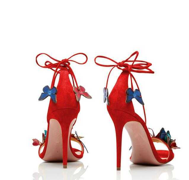 Fashion Women Ankle Strap Sandals Red Bridal Summer Wedding Shoes Butterfly Decor High Heel Prom Pumps Gold Sandalias 210827