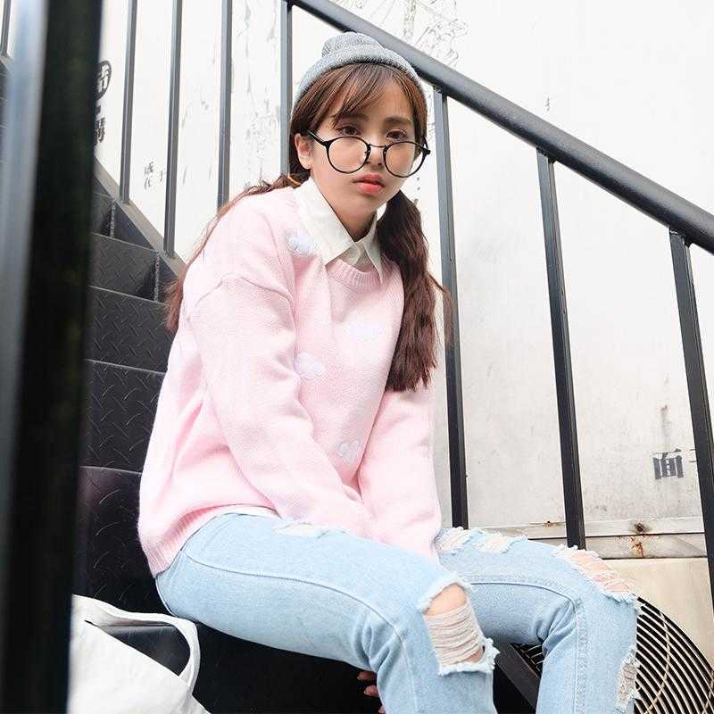 Winter Loose College Wind Clouds Warm Female Long Sleeve Sweaters 210812