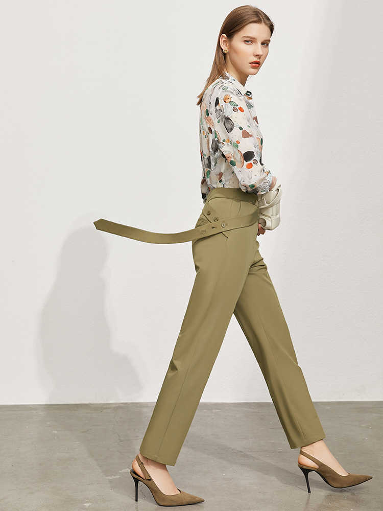 Minimalism Summer Women's Pants Offical Lady Solid High Waist Straight Ankel-length Trousers 12140513 210527