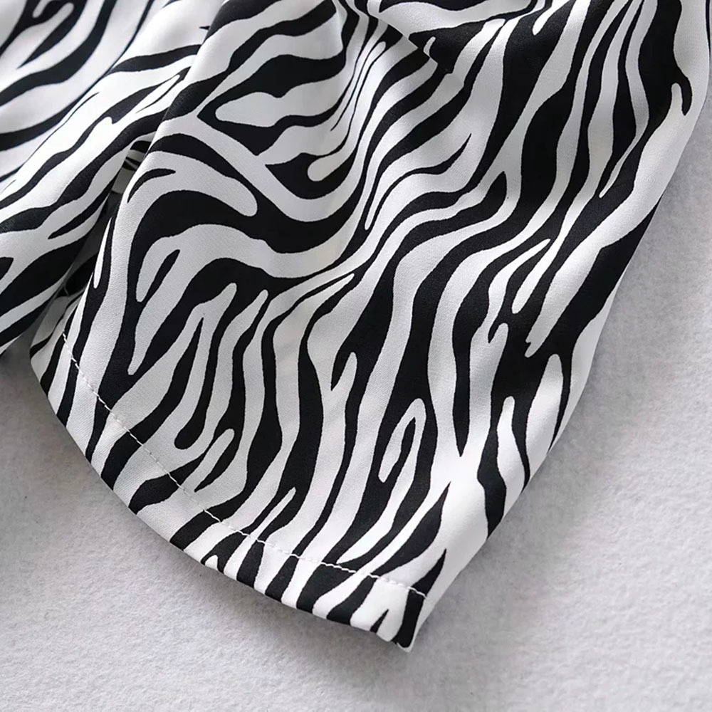 Women Sexy Fashion Chest Drawstring Zebra Pattern Shirts Street Clothes Girls Short Sleeve Chic Tops 210520