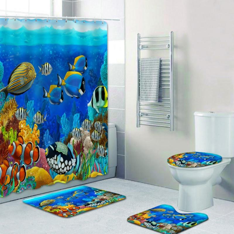 Printed Shower Curtain Floor Mat Bathroom 4-piece Set With Toilet Seat Cushion Ocean Underwater World Fish 3D Digital Style Bath Mats
Printed Shower Curtain Floor Mat Bathroom 4-piece Set With Toilet Seat Cushion Ocean Underwater World Fish 3D Digital Style Bath Mats