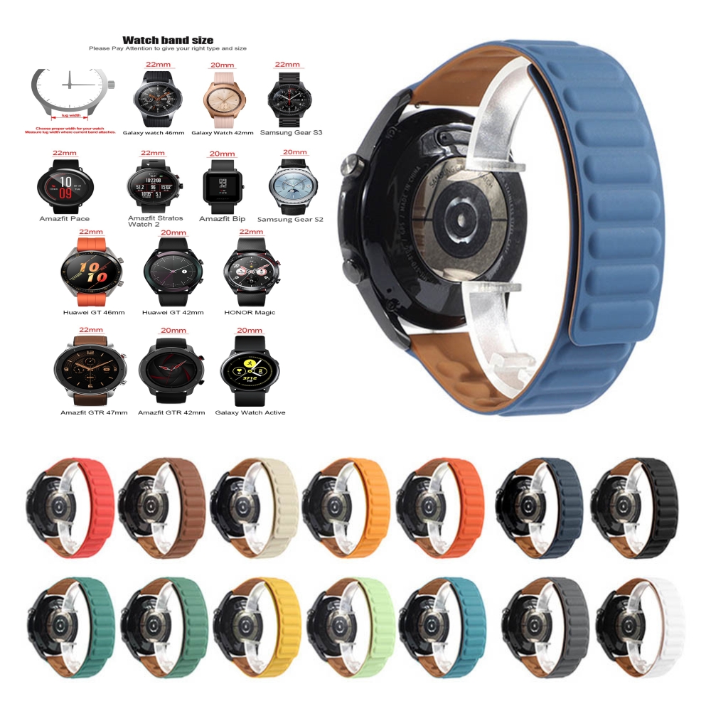 20mm 22mm Silicone Magnetic Band For Samsung Galaxy Active 2 42mm 46mm Huawei GT2 Watch 3 45mm 41mm to Amazfit Bip GTR Strap free shipping