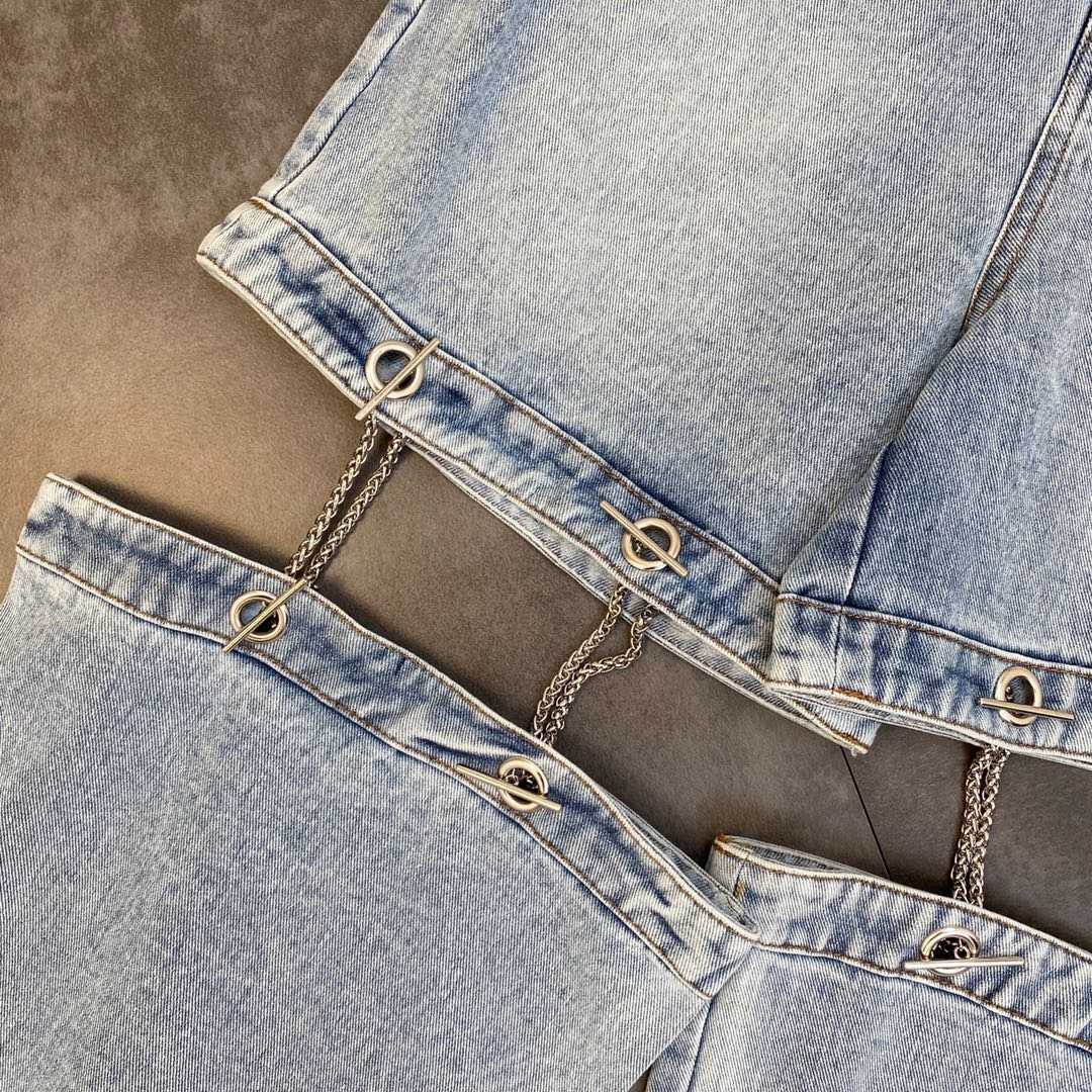 DEAT Women Chain Stitching Hollow Split Fork Cool Handsome Street Detachable Pants Fashion Spring Summer 11D1757 210709