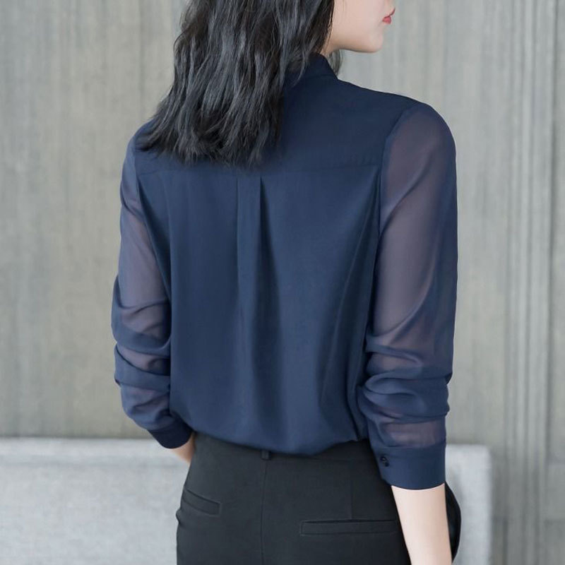 Spring Women Shirt Plus Size long sleeve Chiffon Patchwork Hollow Out OL Shirts Office Lady Blouses Female Casual Tops D82 210512