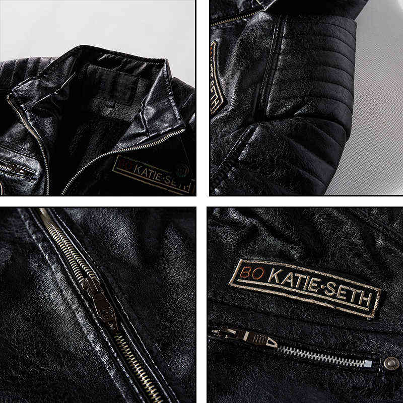 Street Knights Leather Jacket Men Winter Fleece Motorcycle Pu Leahter Jacket Male Stand Collar Casual Windbreaker Slim Coat 4Xl 211119