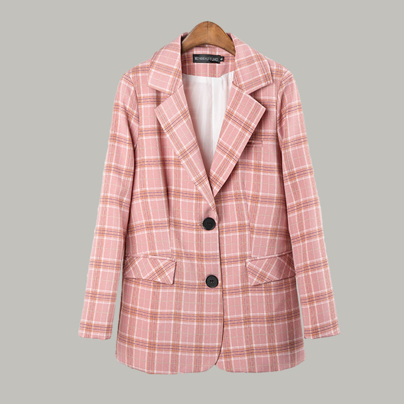 Elegant Black Single-breasted Women Blazer Fashion Vintage plaid Loose Work Wear Tops Outerwear Female Jacket 210524