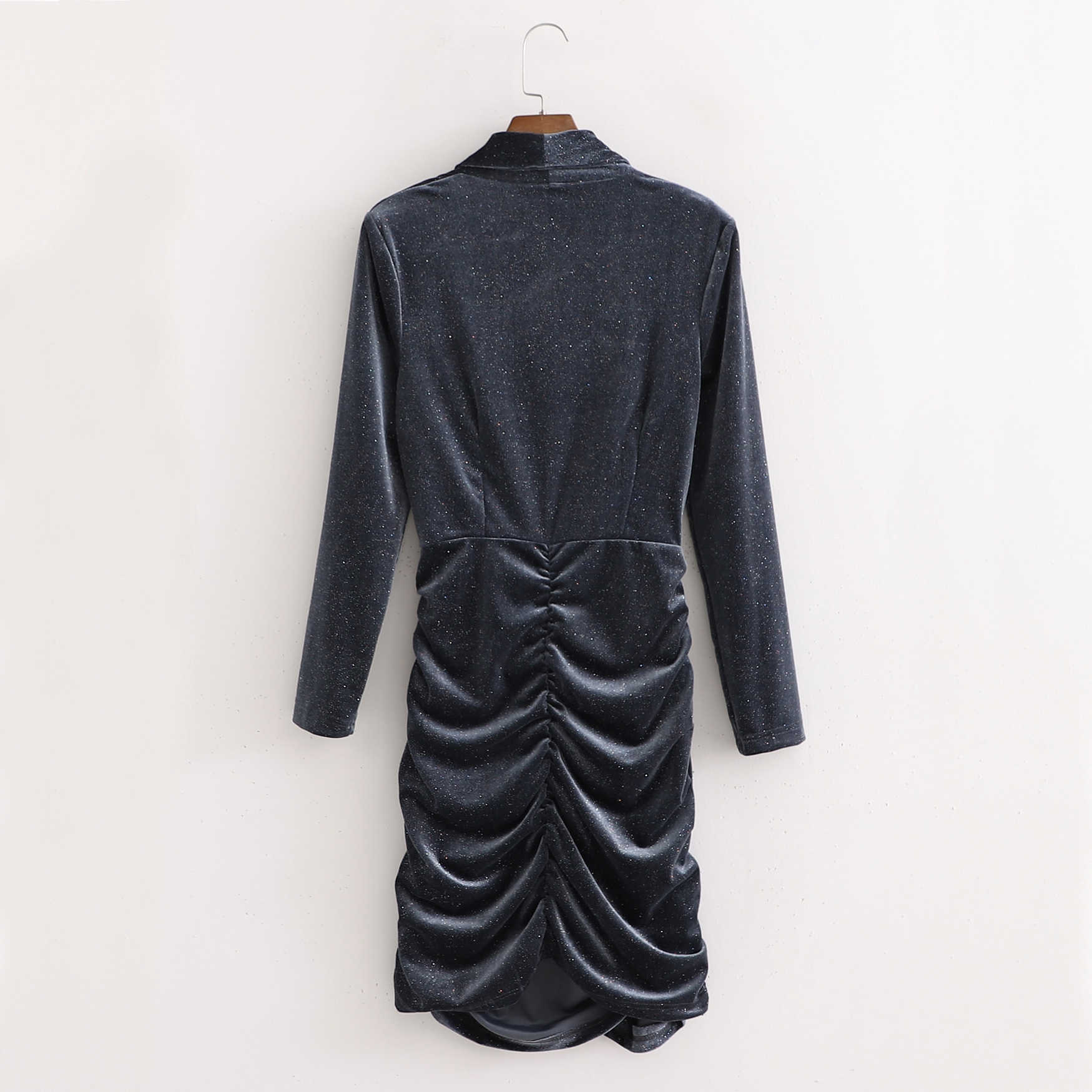 Elegant Women Sweet V-Neck Slim Dress Fashion Ladies Draped Mini Dresses Female Chic Solid Velvet Vestidos 210527