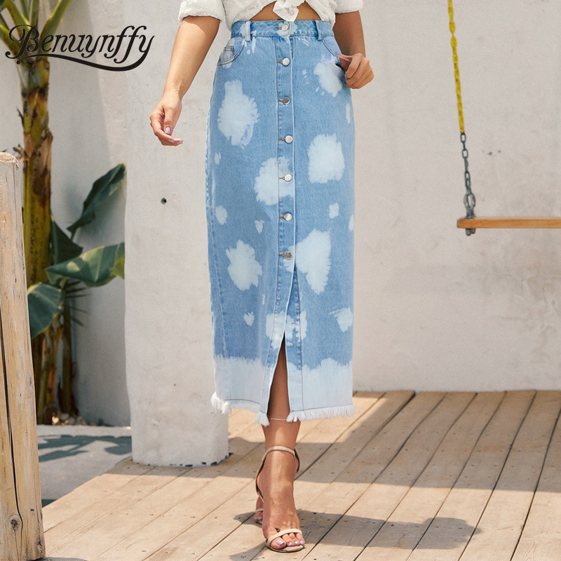 High Waist Single Breasted Denim Skirt Women Autumn Winter Elegant Ladies Street style Pocket Jeans Long Skirts 210510