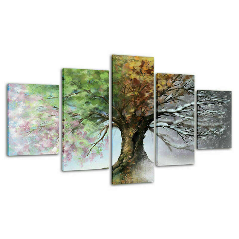 Abstract Art 5 Panels Four Season Tree Posters Landscape Pictures Canvas Prints Painting Wall Art for Living Room Bedroom Modern Home Decor