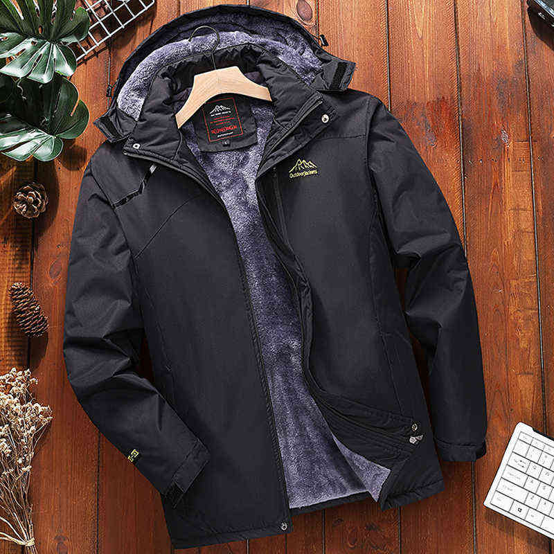 Men's Fleece Jacket Plus 7XL 8XL Winter Parka Large Size 5xl Coat Men Hooded Snow Outerwear Thick Warm Waterproof Male 211214Z