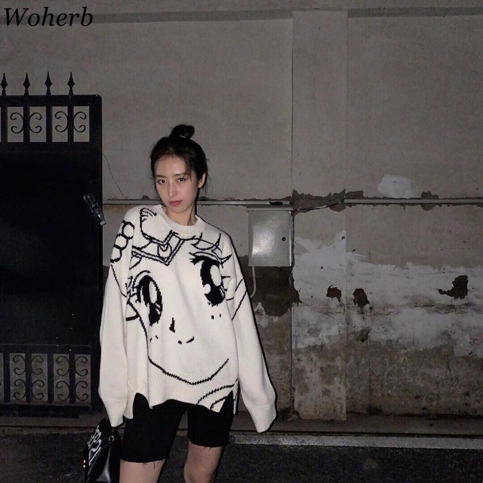 Streetwear Korean Women Pullovers Sweater Japanese Cartton Sailor Moon Print Sueter Mujer Girls Knitted Sweaters 210519
