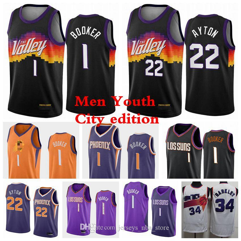 Men Kid Devin 1 Booker jersey 22 Ayton 3 Paul 13 Nash 34 Barkley Basketball Jerseys 2020/21 City New edition Jerseys Black White Youth S-3XL