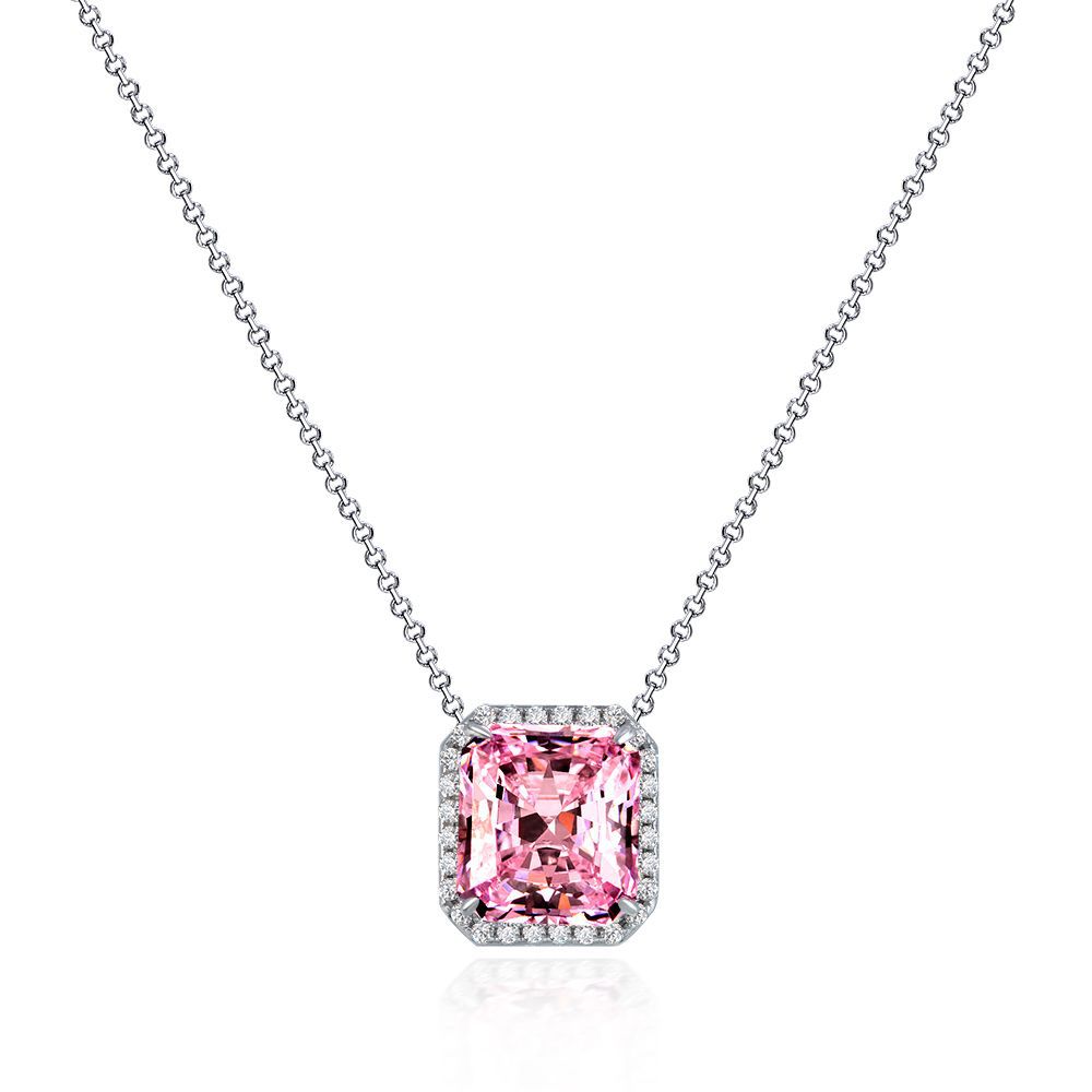 Square 5ct Pink Moissanite Pendant Real 925 Sterling Silver Party Wedding Pendants Necklace For Women Chocker Jewelry Gift