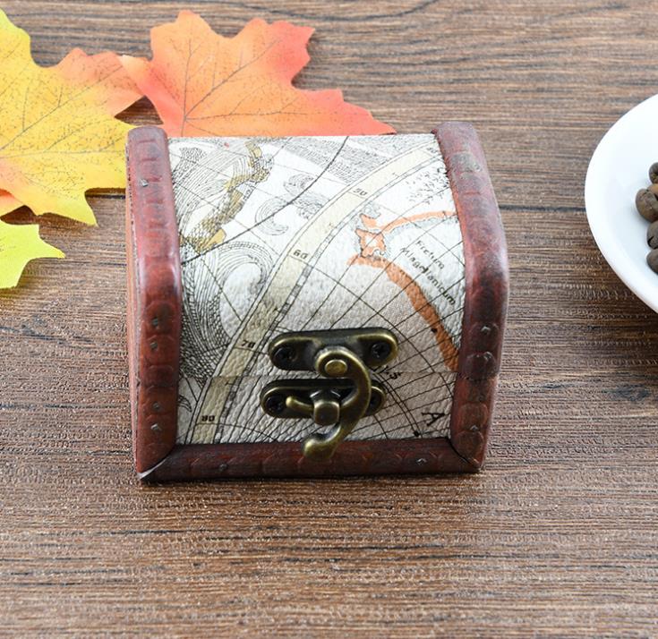 Vintage Jewelry Box Mini Wood World Map Pattern Metal Container Organizer Storage Case Handmade Wooden Small Boxes SN5403