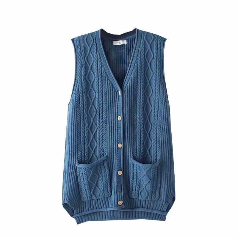Casual Sleeveless Sweater Vest for Women Knit Waistcoat V Neck Pocket Vintage Button Twist Crochet Cardigans YY8619 210525, Blue
Casual Sleeveless Sweater Vest for Women Knit Waistcoat V Neck Pocket Vintage Button Twist Crochet Cardigans YY8619 210525, Blue