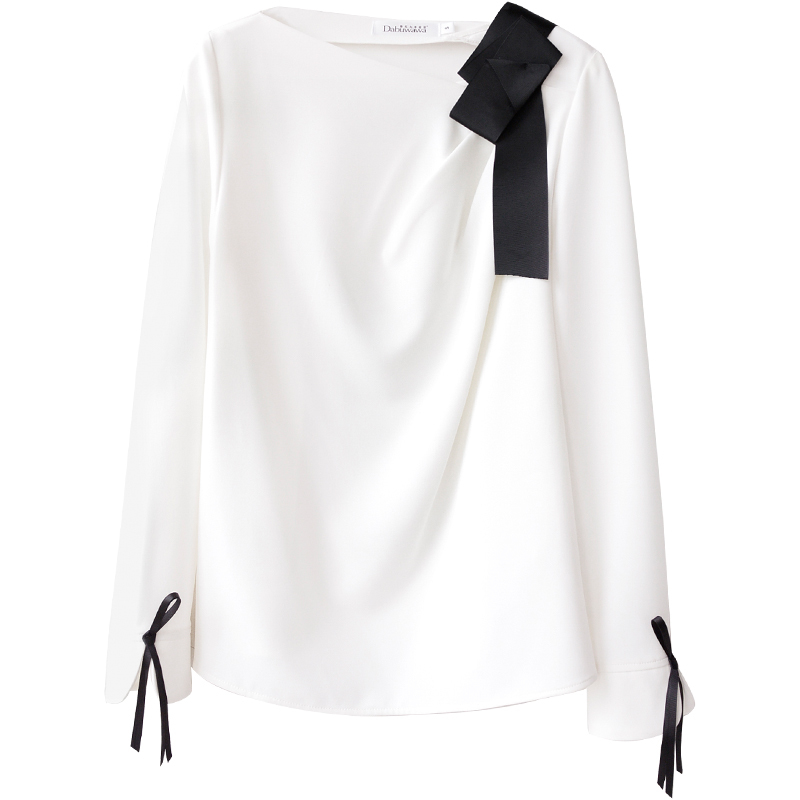 Dabuwawa Autumn White Blouse Women Bow Neck Long Sleeve Workwear Solid Shirts Tops Office Lady DT1BST014 210520