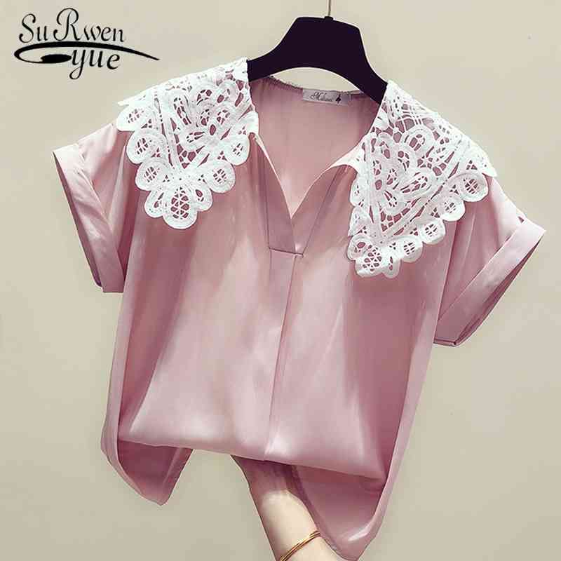 fashion women blouses Summer of Short Sleeve Shirts solid lave V collar blouse shirt s clothing 3512 50 210508