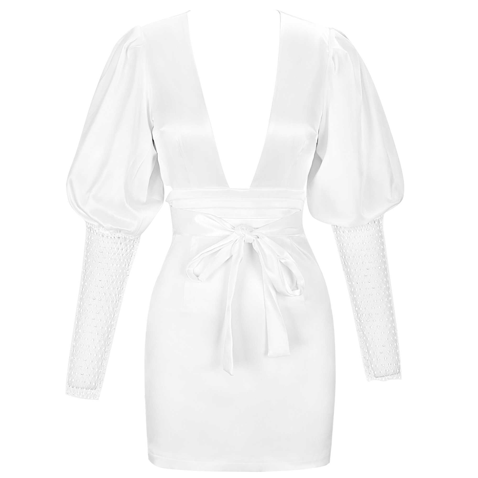 White Bodycon Dress Summer Women's Long Sleeve Party Dress Black Red Sexy Deep v Neck Backless Night Club Dress Outfits 210630