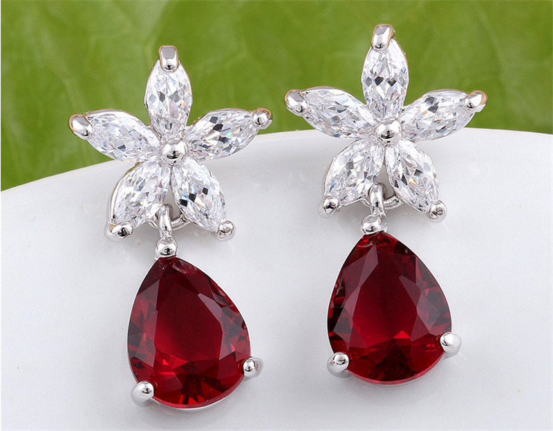 Water Drop Sapphire Ruby Emerald Diamond Dangle Earring Original 925 sterling silver Party Wedding Drop Earrings for Women Gift