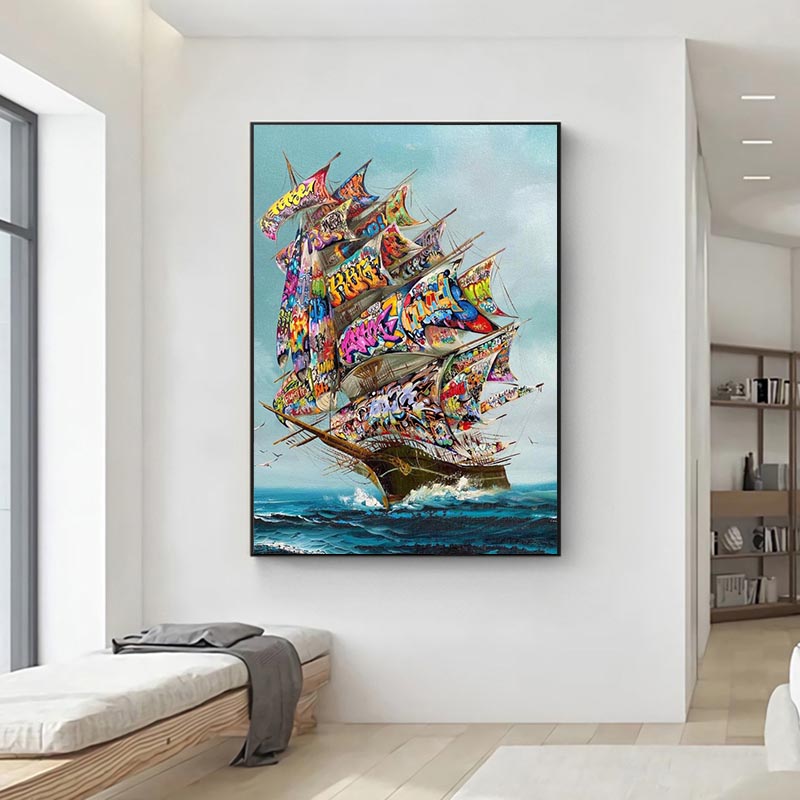 Abstract Graffiti Boat Vintage Poster Canvas Painting Posters and Prints Wall Art Pictures for Living Room Home Decor Cuadros