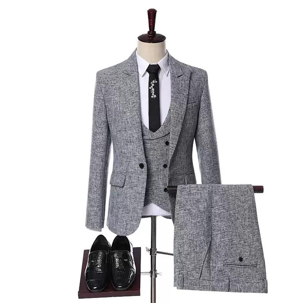 Three-Pieces Grey Business Casual Single Breasted Men tuxedo Suits Slim Fit Groom Banquet Suit