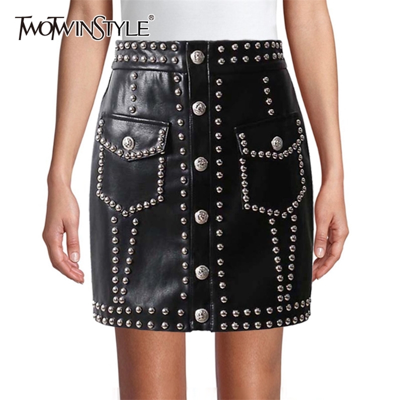 Black Patchwork Rivet Skirt For Women High Waist Streetwear PU Leather Mini Skirts Female Fashion Clothing 210521
Black Patchwork Rivet Skirt For Women High Waist Streetwear PU Leather Mini Skirts Female Fashion Clothing 210521