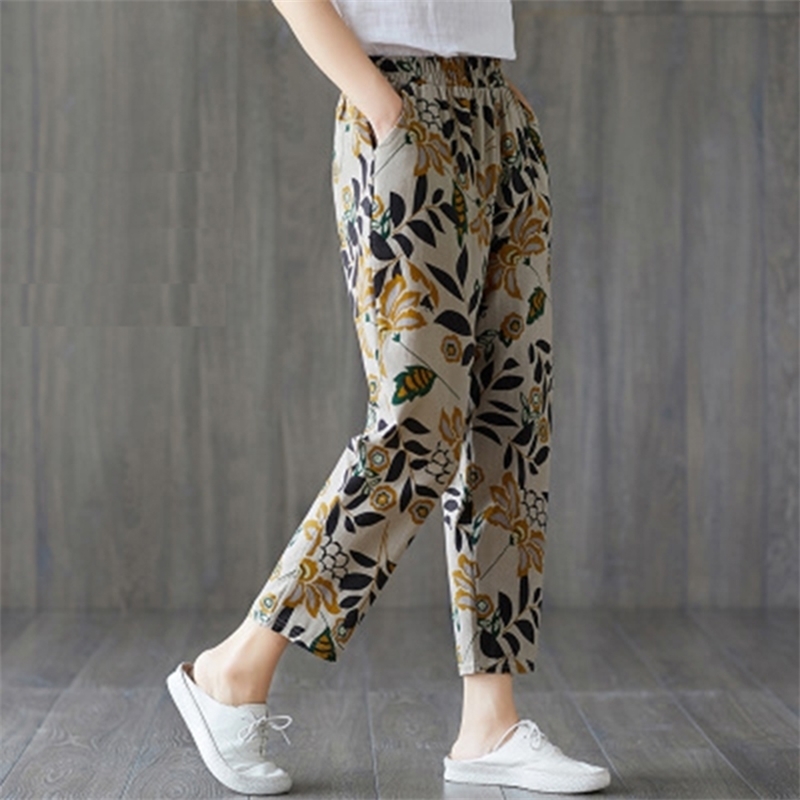 Summer Thin Section Casual Loose Pants Ladies Print Elastici Waist Pocket Trouses Woman Large Size Pantalones Mujer Cintura Alt 210604