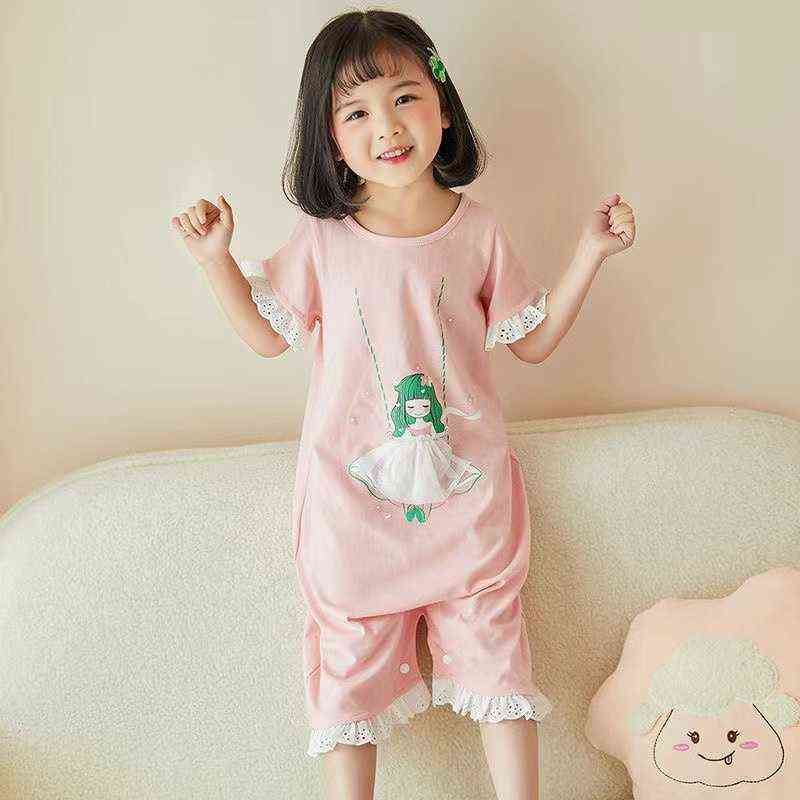 Girls Nightdress Pajamas Spring Kids Pijamas Pink Cartoon Princess Long-Sleeved Pyjamas For Children 3-12 Years 211130