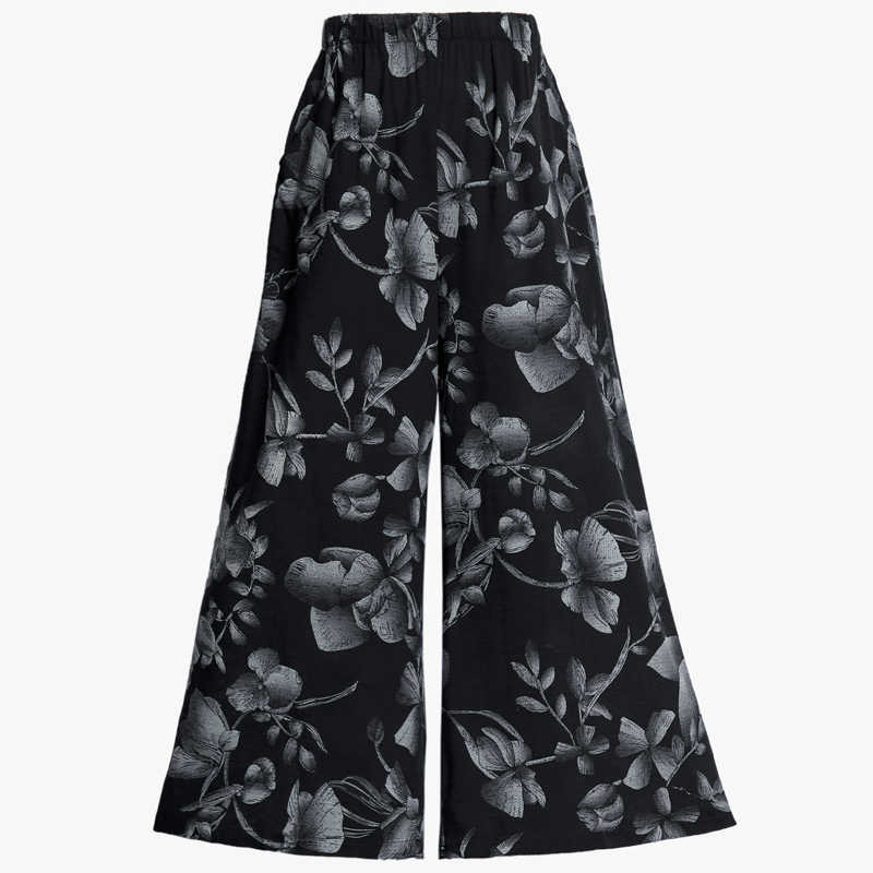Women Wide Leg Pants Summer Loose High Waist Pants Summer Vintage Print Beach Pants Women Ankle-Length Trousers 211006