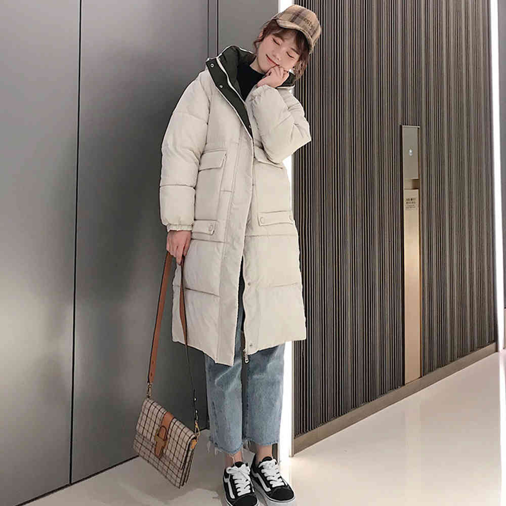 Women Winter Thick Stand Neck Zipper Long Parka Causal Solid Color Pocket Warm Jackets Wadded Coats Outwear 210428