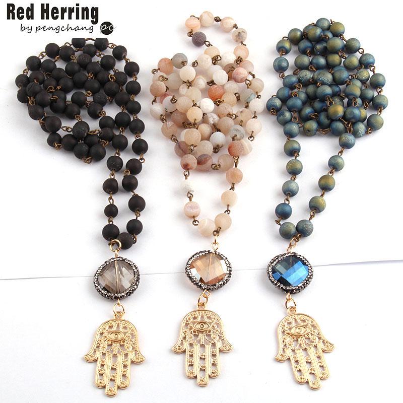 Pendant Necklaces Fashion Bohemian Jewelry Rosary Chain Natural Druzy Handmake Paved Crystal Palm Necklace
Pendant Necklaces Fashion Bohemian Jewelry Rosary Chain Natural Druzy Handmake Paved Crystal Palm Necklace