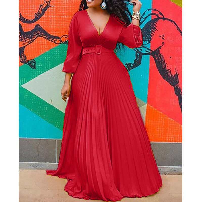 Birthday Maxi Dresses for Women Party Pleated Dress Long Sleeve High Waist Elegant Chiffon Vintage Dress Wholesale Dropshipping p0809