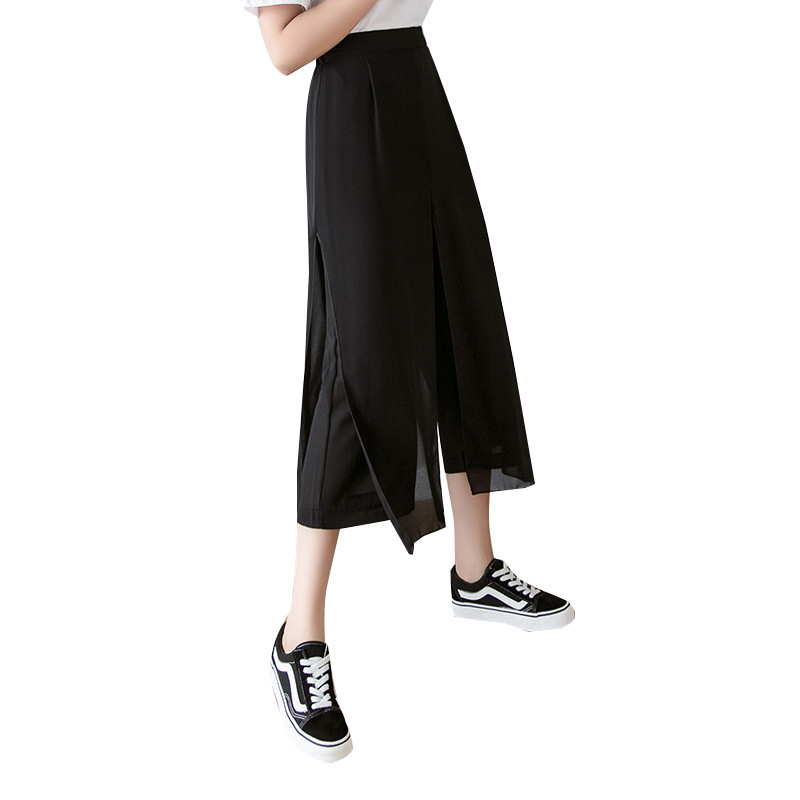 Women's Chiffon Dress Pants High Quality Korean Spring Summer Wide Leg Women Casual Loose Waist Trousers 210428