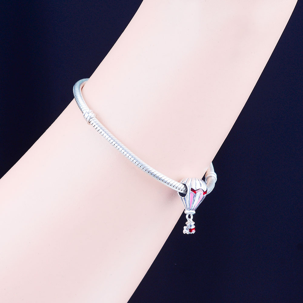 Fit Original Charm Bracelet 925 Silver Blue Red H0t Air Balloon Pendant Bead For Making Women Travel Berloque