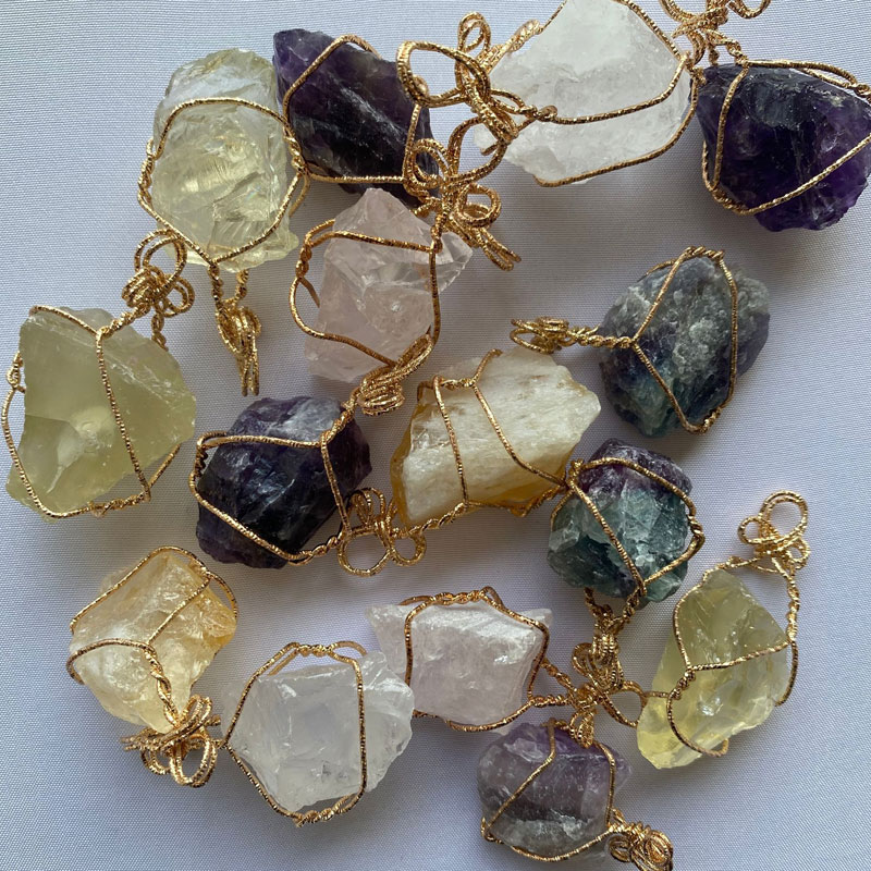 Natural Crystal Quartz Healing Bead Gemstone Necklaces Women Men Pendant Original Stone Style Party Club Jewelry