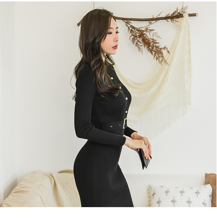 Sweater Dress Women Korean Knitted es Autumn Long sleeve Knit sheath Midi Female Sexy Vestido 210519
