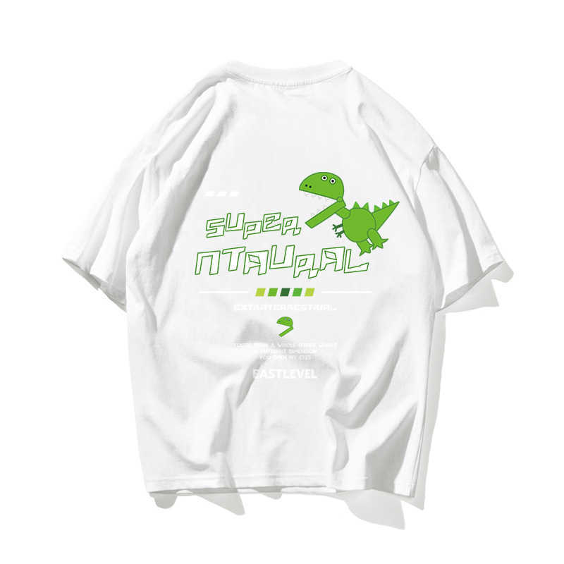 Cartoon Dinosaur Hip Hop Oversize T Shirt Men Streetwear Hand Print Tshirt Short Sleeve Cotton Loose HipHop T-Shirt Couple 210603