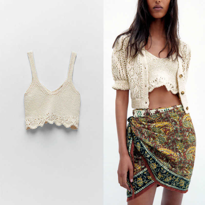 Women Knit Cropped Summer Top Za V Neck Sleeveless Wide Straps Sexy Tanks Woman Fashion Pointelle Knitted Tops Camis 210602, As picture
Women Knit Cropped Summer Top Za V Neck Sleeveless Wide Straps Sexy Tanks Woman Fashion Pointelle Knitted Tops Camis 210602, As picture