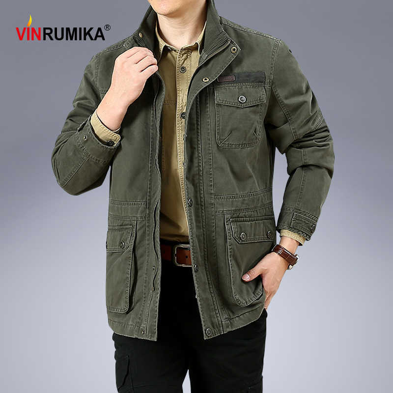 Large Size M-6XL Spring Autumn Men's Military Casual Style 100% Cotton Khaki Loose Mid-length Jacket Coat Man Black Jackets 210811