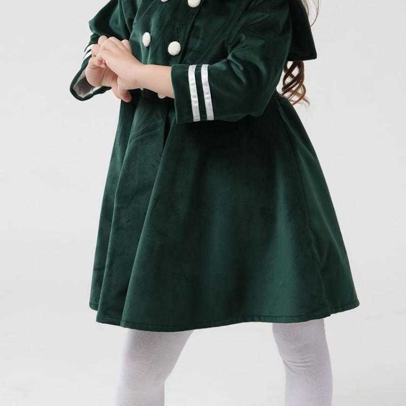 Spring Autumn Girls Vintage Dress For Baby Kids Green Vestidos Children Fashion Clothes Girl Long Sleeve Birthday Dresses 210615