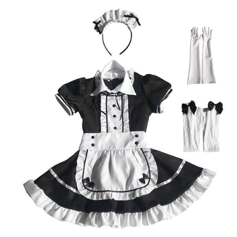 Maid Costume Japanese Anime Cosplay Sweet Classic Lolita Fancy Apron Dress with Socks Gloves Set Y0913