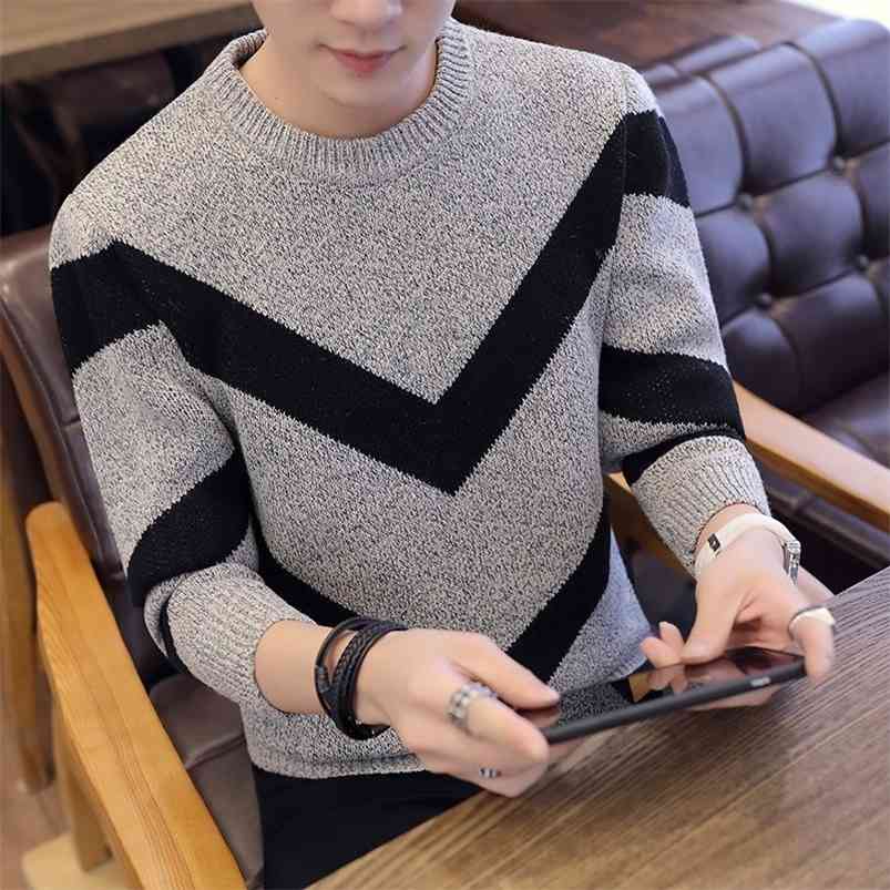 Korea Grey Sweaters And Men Long Sleeve Knitted High Quality Winter Pullovers Homme Warm Navy Coat est 210818