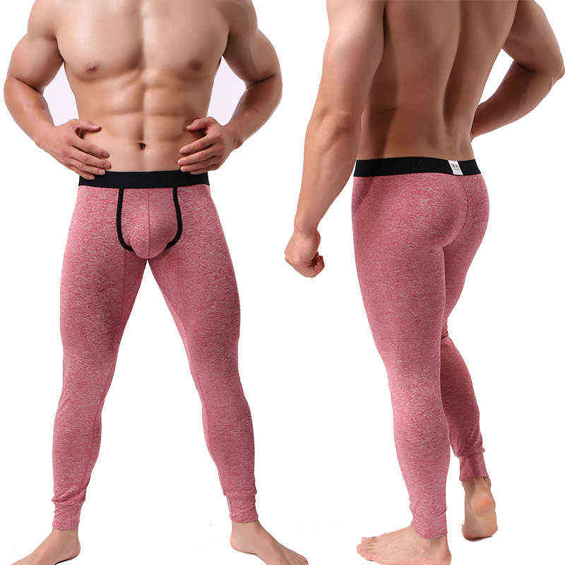 Men's Long Johns Sexy U Convex Penis Pouch Leggings Tight Underwear Men Home Sheer Lounge Pants Gay Sleepwear Thermal Underpants 211105