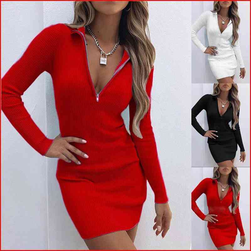 Womens Dress Elegant Sexy Party Dresses Fashion Casual Solid V Neck Zipper Long Sleeve Bodycon Basic Mini Dress Female, Black;gray
Womens Dress Elegant Sexy Party Dresses Fashion Casual Solid V Neck Zipper Long Sleeve Bodycon Basic Mini Dress Female, Black;gray