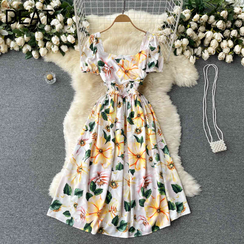 Women Printing Pleated Midi-long Dress Square Collar Short Sleeve Temperament Fashion Spring Summer 11D609 210525, Yellow
Women Printing Pleated Midi-long Dress Square Collar Short Sleeve Temperament Fashion Spring Summer 11D609 210525, Yellow